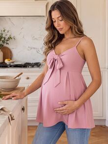 SHEIN Spring/Summer Elegant Casual Maternity Mystical Tie-Strap Maternity Tank Top Photoshoot Fuchsia Pink Formal - Dusty Pink - View 8