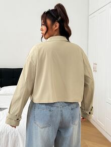 SHEIN EZwear Plus Size Women's Solid Color Double-Breasted Long Sleeve Casual Jacket Fall - Apricot - View 2