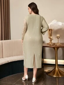 Reflora Plus Size Women's Lace Ruffle Fashion Date Party Dress Fall - Apricot - View 3
