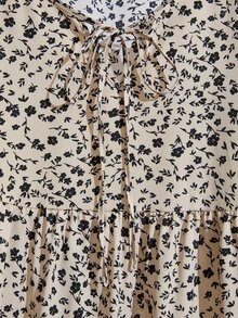 Rusticease Women's Patchwork Ditsy Floral Tie Collar Ruffle Hem Dress - Multicolor - View 5