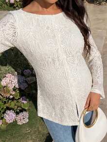 SHEIN Maternity Solid Color Jacquard Flared Sleeve Blouse Fall - Apricot - View 2