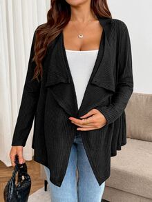 SHEIN Maternity Solid Color Casual Versatile Daily Wear Long Sleeve Jacket Fall - Black - View 8