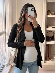 SHEIN Maternity Solid Color Casual Versatile Daily Wear Long Sleeve Jacket Fall - Black - View 2
