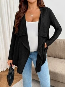 SHEIN Maternity Solid Color Casual Versatile Daily Wear Long Sleeve Jacket Fall - Black - View 6