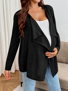SHEIN Maternity Solid Color Casual Versatile Daily Wear Long Sleeve Jacket Fall - Black - View 5