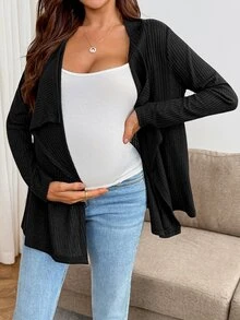 SHEIN Maternity Solid Color Casual Versatile Daily Wear Long Sleeve Jacket Fall - Black - View 7