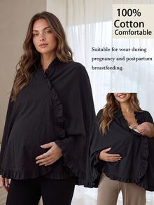 Slowluna Maternity Autumn Casual Solid Color Cape Nursing Jacket Fall - Black - View 2