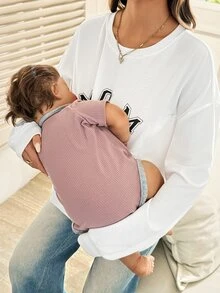 SHEIN Maternity Letter Print Nursing Function Long Sleeve Sweatshirt Winter - White - View 4