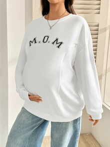 SHEIN Maternity Letter Print Nursing Function Long Sleeve Sweatshirt Winter - White - View 5