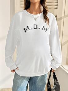 SHEIN Maternity Letter Print Nursing Function Long Sleeve Sweatshirt Winter - White - View 6