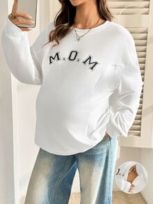 SHEIN Maternity Letter Print Nursing Function Long Sleeve Sweatshirt Winter - White - View 7