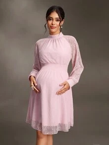 Cheriluna Maternity Maternity Lace Ruffle Elegant Waist-Cinched Summer Casual Dress Fall - Pink - View 1