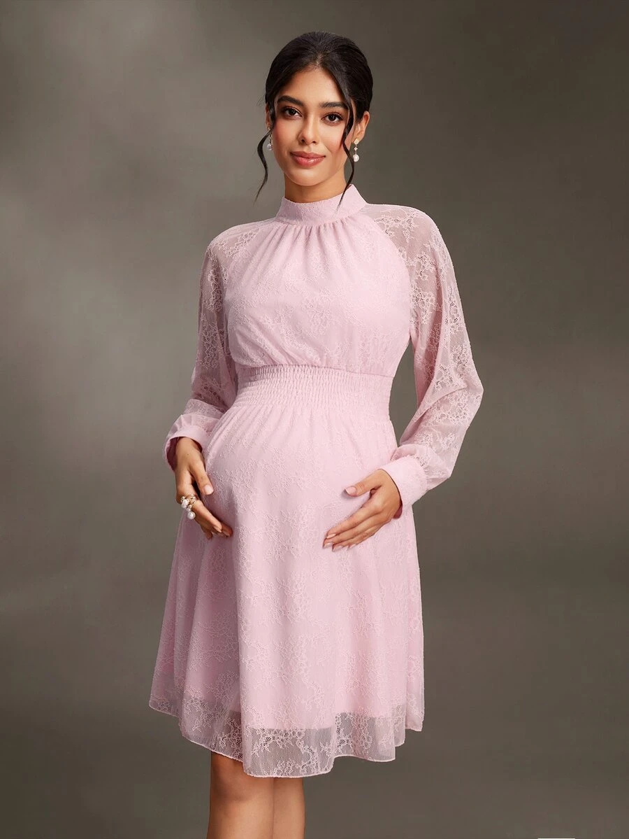 Cheriluna Maternity Maternity Lace Ruffle Elegant Waist-Cinched Summer Casual Dress Fall - Pink - View 1