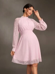 Cheriluna Maternity Maternity Lace Ruffle Elegant Waist-Cinched Summer Casual Dress Fall - Pink - View 4