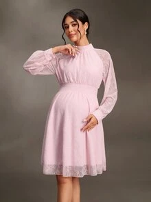 Cheriluna Maternity Maternity Lace Ruffle Elegant Waist-Cinched Summer Casual Dress Fall - Pink - View 2