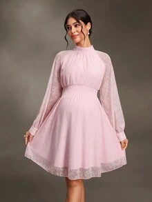 Cheriluna Maternity Maternity Lace Ruffle Elegant Waist-Cinched Summer Casual Dress Fall - Pink - View 5