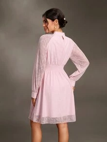 Cheriluna Maternity Maternity Lace Ruffle Elegant Waist-Cinched Summer Casual Dress Fall - Pink - View 3