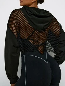 Voyena Sweatshirt Crop Berlubang dengan Bahu Longgar dan Tali Serut untuk Wanita Ukuran Plus (Tanpa Kamisol) untuk Musim Gugur - Hitam - View 5