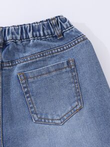 SHEIN Tween Girl Star Embroidery Wide Leg Jeans - Medium Wash - View 7