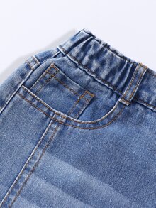 SHEIN Tween Girl Star Embroidery Wide Leg Jeans - Medium Wash - View 6