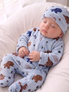 1pc Newborn Knitted Comfortable Soft Double-Sided Fleece Full Print Cute Playful Pattern Loungewear - Multicolor - View 2