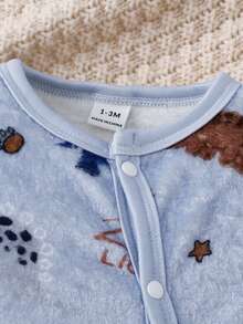 1pc Newborn Knitted Comfortable Soft Double-Sided Fleece Full Print Cute Playful Pattern Loungewear - Multicolor - View 5