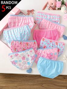 SHEIN 5件組隨機女童幼兒內褲，可愛女孩印花配蝴蝶結、雪花、愛心，嬰兒粉色與白色，柔軟針織內褲套裝，冬季款 - 彩色 - 查看 2