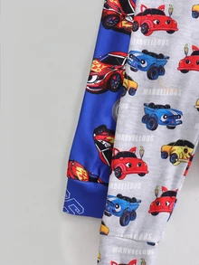 [6 Sets Randomly Send 2 Sets]Young Boys Pajamas Cartoon Car Print Long Sleeve Long Pants Knit Snug Fit Sleepwear Loungewear Set - Multicolor - View 7