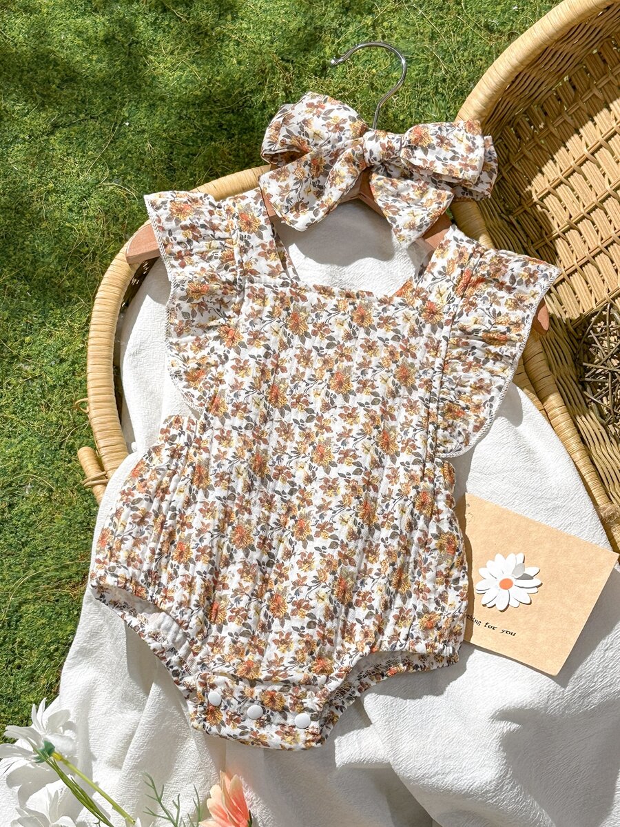 Vintaside Kids 新生兒夏季無袖休閒簡約花卉印花連身褲,適合休閒時光或戶外購物穿著 - 彩色 - 查看 1