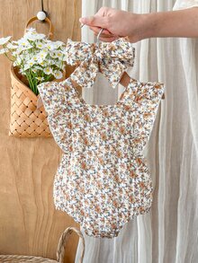 Vintaside Kids 新生兒夏季無袖休閒簡約花卉印花連身褲，適合休閒時光或戶外購物穿著 - 彩色 - 查看 3