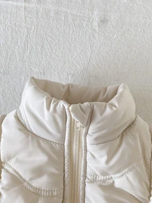 SHEIN Playful Pals 1件粉色立領無袖拉鍊抓絨背心，適合女嬰，適用於休閒外出、拍照或舒適冬季多功能外套 - 杏色 - 查看 7