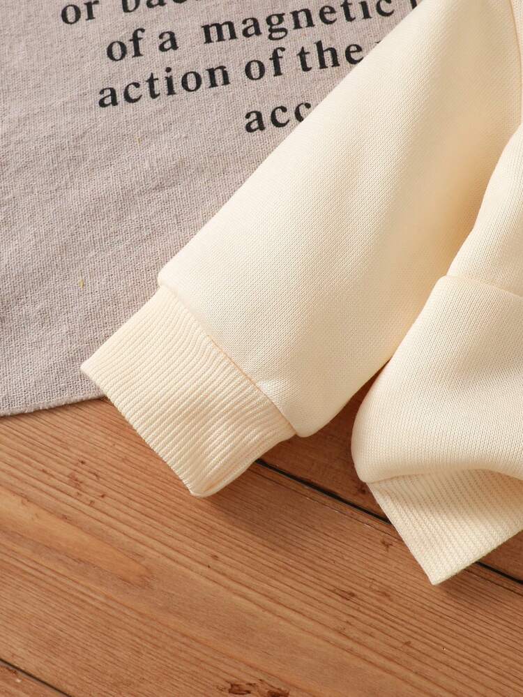 SHEIN Vintaside Kids Newborn Baby Boy Casual Soft Form Modest Minimalist Half-Zip Stand Collar Sweatshirt Long Sleeve Top And Sporty Sweatpants Set White Autumn - Apricot - View 8