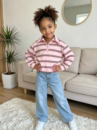 Young Girls Minimalist Sweatshirts, Streetwear, New Fall Styles, New Fall Looks, Fall Tops, School, Gym Minimalist Zip-Up Stand Collar Drop Shoulder