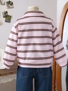 少女極簡風運動衫，街頭風，秋季新款，秋季造型，秋季上衣，校園，健身房，極簡拉鍊立領落肩 - 粉色 - 查看 2