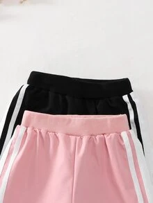 SHEIN Young Girl Pink Casual Spring/Summer Bowknot Loose High-Waist Straight Wide-Leg Sweatpants, Fashionable Sweatpants For Toddlers - Multicolor - View 6