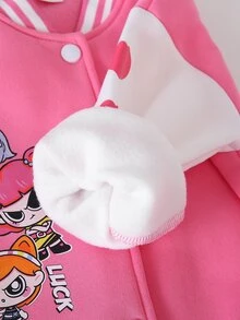 SHEIN 女童休閒可愛圖案與字母印花拼色棒球夾克，適合外出、運動、玩耍、上學等多種場合，秋冬款 - 粉色 - 查看 6