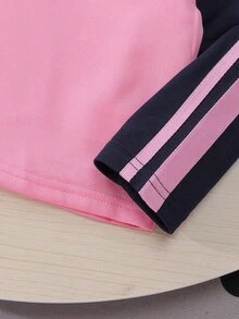 Genkimix Kids 女童休閒兩件套 深綠色領口上衣 粉色身片對比袖 清新層次蝴蝶結印花長褲 白色條紋織帶 秋季 7歲生日禮物 - 藏蓝色 - 查看 9