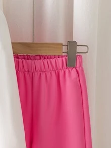 SHEIN Elladie kids 女童兩件套套裝，甜美大蝴蝶結長袖上衣與粉色寬腿褲，春夏秋冬休閒套裝 - 粉色 - 查看 5