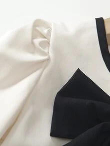 SHEIN Elladie kids 女童春秋返校學院風大蝴蝶結裝飾西裝外套寬腿褲套裝，時尚休閒套裝穿搭，7歲生日婚禮生日適用 - 白色 - 查看 4
