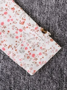 SHEIN Genkimix Kids 女童秋季小碎花保暖內裡連帽雙排扣冬季外套，時尚休閒日常穿搭 - 粉色 - 查看 6