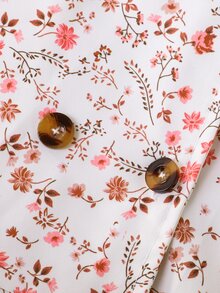 SHEIN Genkimix Kids 女童秋季小碎花保暖內裡連帽雙排扣冬季外套，時尚休閒日常穿搭 - 粉色 - 查看 8