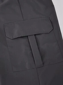 1件青少年男孩街頭休閒四季款工裝直筒寬鬆黑色長褲，附3D口袋，適合外出穿搭 - 深灰色 - 查看 5