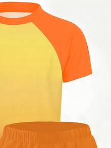 Baju Renang Dua Potong untuk Anak Laki-Laki, Baju Renang Pelindung Ruam, Lengan Pendek, untuk Liburan Remaja Laki-Laki, Usia 12-16 Tahun - Jeruk - View 4