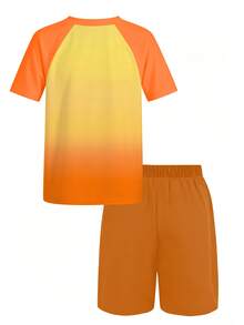 Baju Renang Dua Potong untuk Anak Laki-Laki, Baju Renang Pelindung Ruam, Lengan Pendek, untuk Liburan Remaja Laki-Laki, Usia 12-16 Tahun - Jeruk - View 2