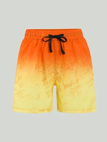SHEIN Tween Boy Gradient Print Beach Shorts - Orange - View 3