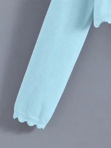 SHEIN Elladie kids 女童軟針織開襟衫，波浪邊設計，前扣鈕扣，輕盈舒適感，可愛休閒風格，適合兒童與幼兒，柔軟舒適 - 藍色 - 查看 4