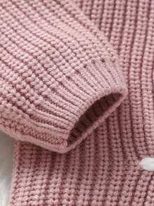 女童嬰兒粉色套頭毛衣，圓領長袖愛心字母刺繡針織衫，適合秋季、假日、派對，年輕女孩冬季毛衣 - 粉色 - 查看 5