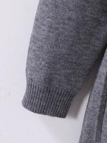SHEIN 青少年女孩灰色刺繡圓領針織套頭毛衣與百褶裙套裝，柔軟舒適，適合日常穿著、外出、旅行、度假、托兒所與玩耍 - 彩色 - 查看 4
