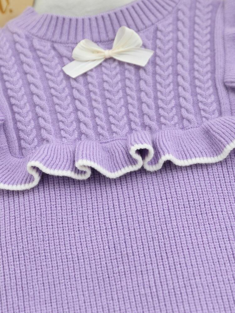 SHEIN Fall Clothes Winter Newborn Baby Adorable Long Sleeve Bow Floral Knit Romper Bodysuit, Back To School, Warm Cozy, Festival Outfits Christmas - Mauve Purple - View 8