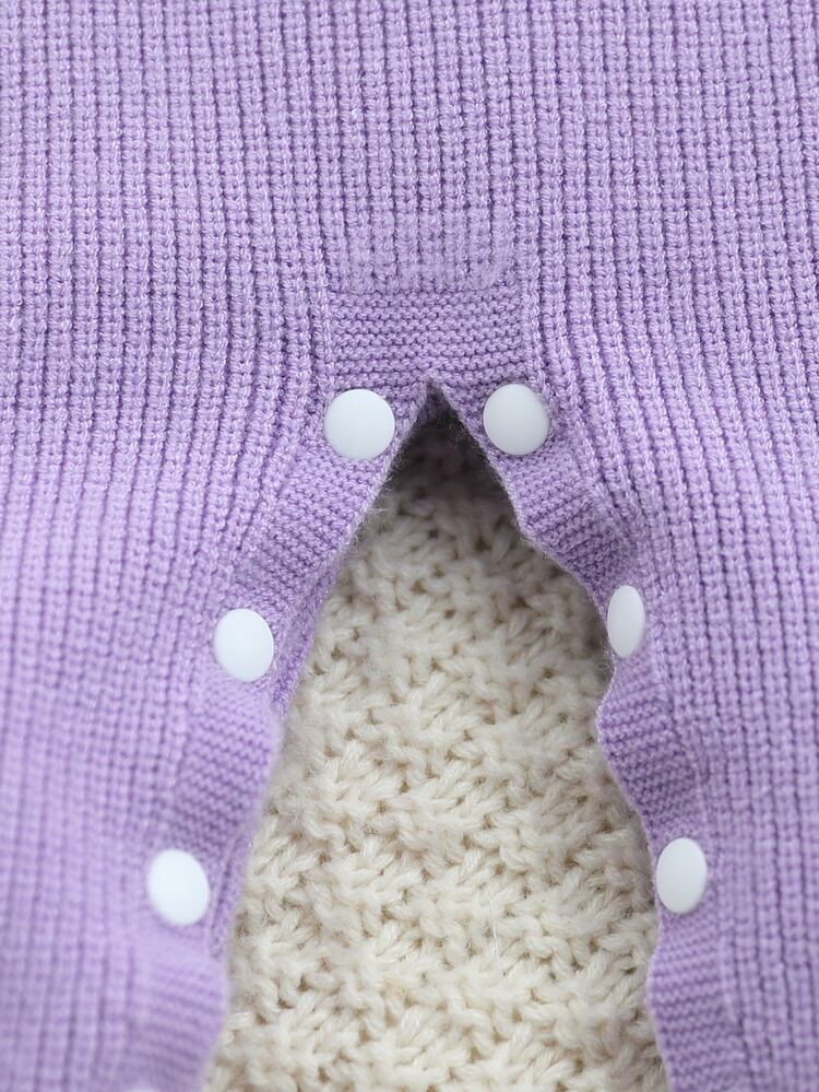SHEIN Fall Clothes Winter Newborn Baby Adorable Long Sleeve Bow Floral Knit Romper Bodysuit, Back To School, Warm Cozy, Festival Outfits Christmas - Mauve Purple - View 6